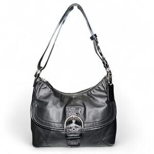 COACH #19580 Black Leather Soho Flap Convertible Satchel Crossbody Handbag